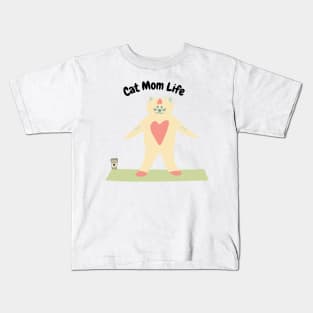 Cat Mom Life Coffee Yoga Lover Mom Gift Kids T-Shirt